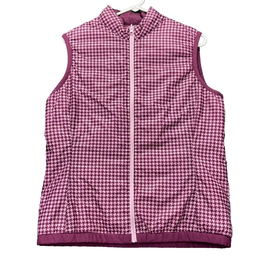 FootJoy Vest Womens Medium Pink Reversible Houndstooth Golf Full Zip Insulated